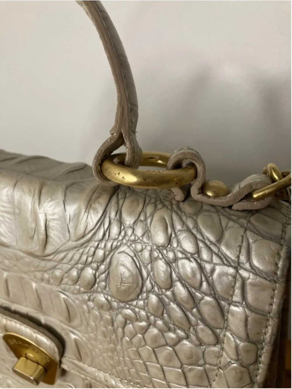 Vintage Brahmin Vittoria Satchel Crocodile Embossed Leather Handbag Purse